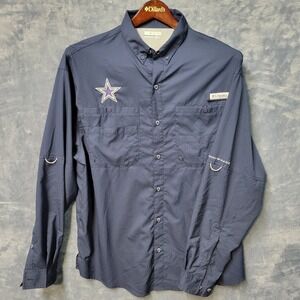 Columbia Dallas Cowboys PFG Omni-Shade‎ Fishing Shirt L/G Large LS Button Down
